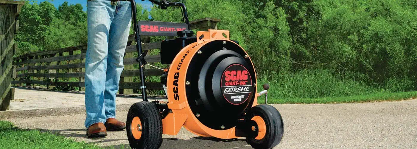 Scag Giant-Vac Extreme Blower on pavement after a bridge