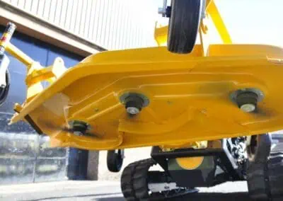 Robo Rotary Turf Mower from underneath with blades going